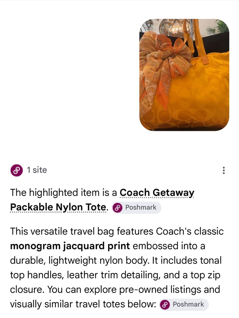 Coach #363 Getaway large packable Yellow Signature Tote with Matching Pouch - Picture 6 of 9